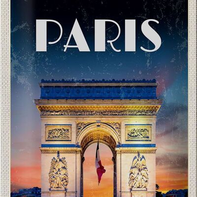 Cartel de chapa de viaje 20x30cm París Francia Arco del Triunfo Retro