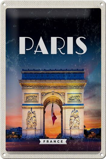 Signe en étain voyage 20x30cm, Paris France Arc de Triomphe rétro 1