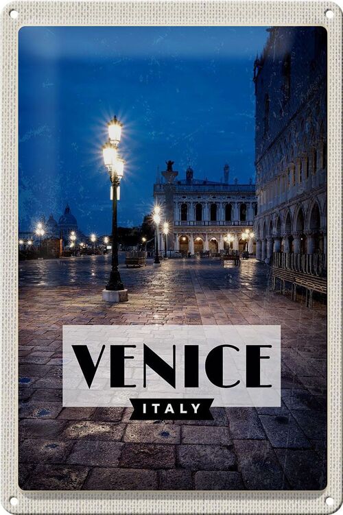 Blechschild Reise 20x30cm Venice Italien Blick auf Venice Nacht