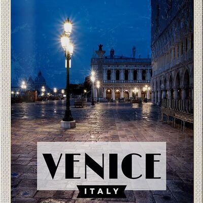 Cartel de chapa viaje 20x30cm Venecia Italia vista de Venecia noche
