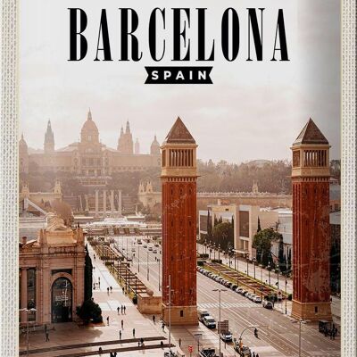 Targa in metallo da viaggio 20x30 cm Barcellona Spagna Panorama