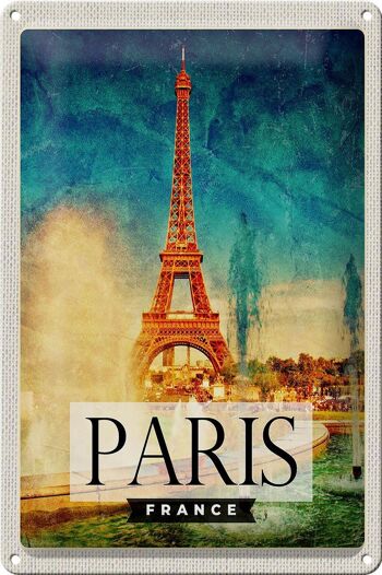 Panneau de voyage en étain, 20x30cm, Paris, France, tour Eiffel, Art 1