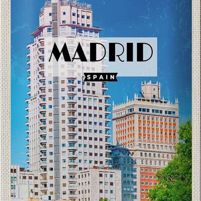 Targa in metallo da viaggio 20x30 cm Madrid Spagna, architettura a molti piani