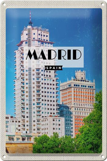 Panneau en étain voyage 20x30cm, Madrid, espagne, architecture de grande hauteur 1