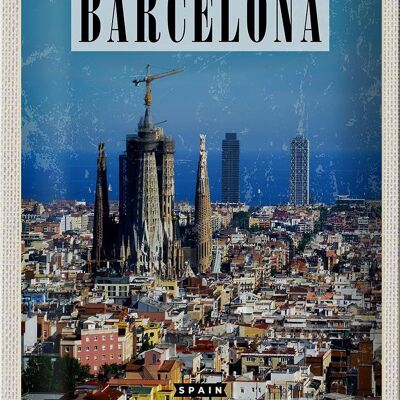 Blechschild Reise 20x30cm Barcelona Spanien Blick auf Stadt