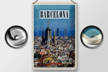 Plaque en tôle voyage 20x30cm Barcelone Espagne vue sur la ville 2