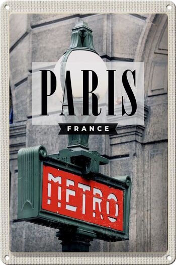 Plaque en tôle voyage 20x30cm Paris France Métro destination de voyage 1