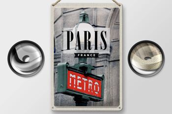 Plaque en tôle voyage 20x30cm Paris France Métro destination de voyage 2