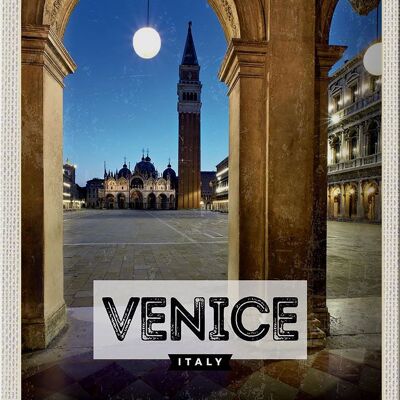 Tin sign travel 20x30cm Venice Italy night architecture
