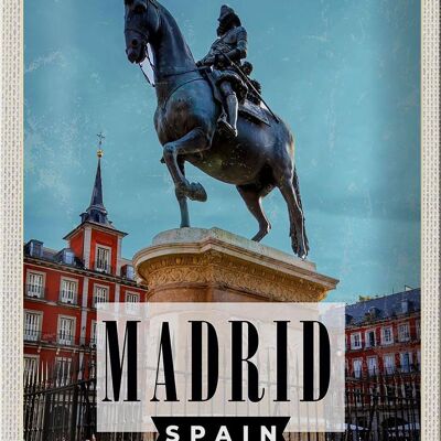 Blechschild Reise 20x30cm Madrid Spanien Pferd Reiter Skulptur