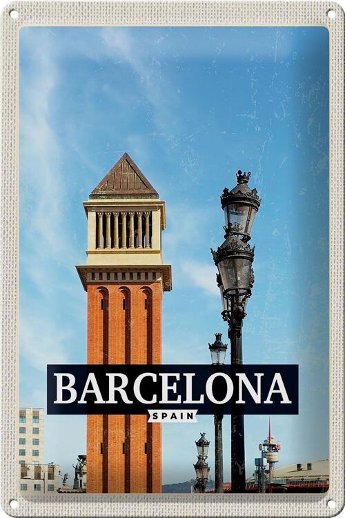 Blechschild Reise 20x30cm Barcelona Spanien Bild Tag Mosaik