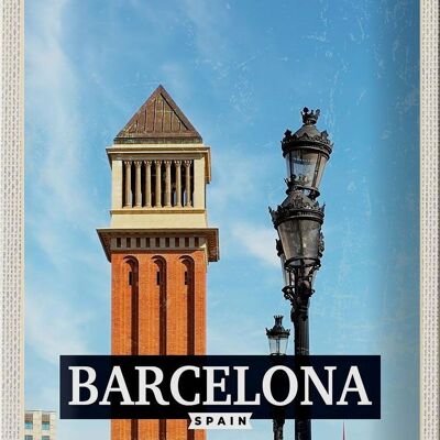 Cartel de chapa de viaje 20x30cm Barcelona España imagen del día mosaico