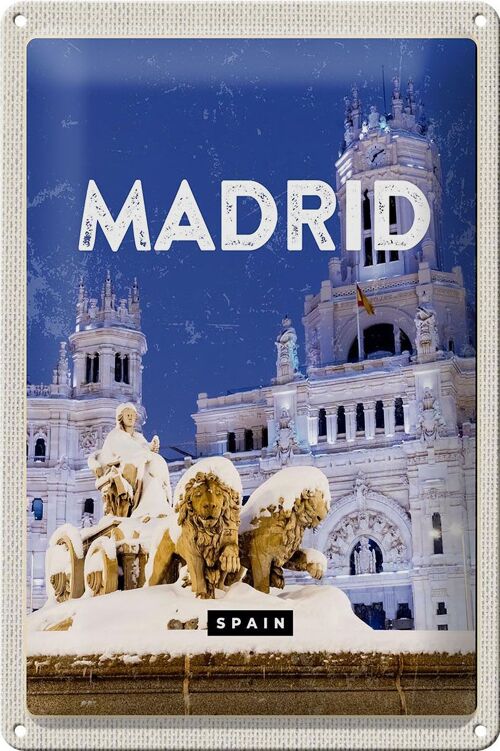 Blechschild Reise 20x30cm Madrid Spanien Winter Nacht Trip