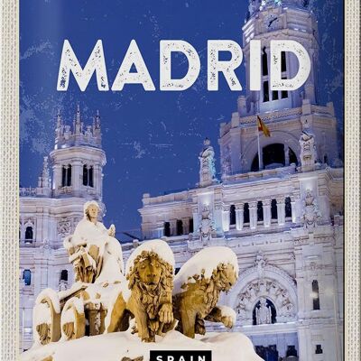 Blechschild Reise 20x30cm Madrid Spanien Winter Nacht Trip