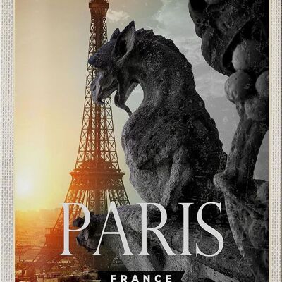 Targa in metallo da viaggio 20x30 cm Parigi Francia Torre Eiffel Drago