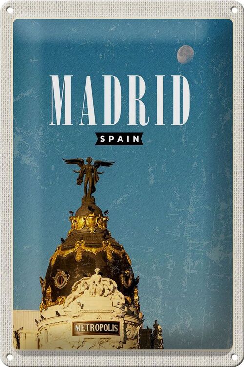 Blechschild Reise 20x30cm Madrid Spanien Metropolis Gebäude