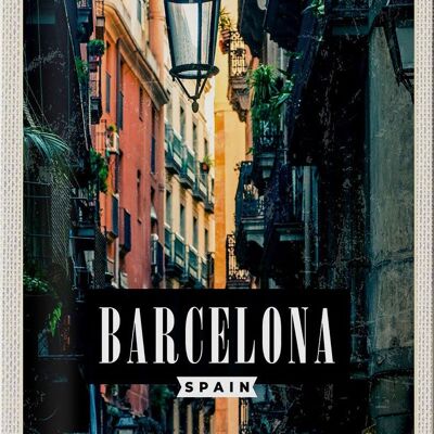 Panneau en étain voyage 20x30cm, Barcelone, Espagne, Panorama des ruelles