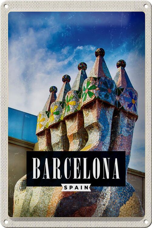 Blechschild Reise 20x30cm Barcelona Spanien Park Guell
