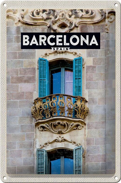 Blechschild Reise 20x30cm Barcelona Spanien Balkon Trip