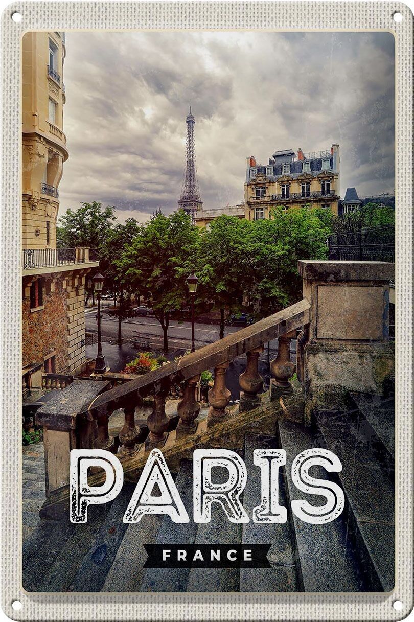 Targa in metallo da viaggio 20x30 cm Parigi Francia Torre Eiffel Scale