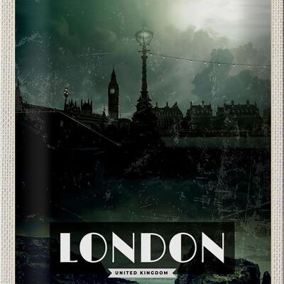 Cartel de chapa de viaje, 20x30cm, Londres, Reino Unido, Noche Vintage