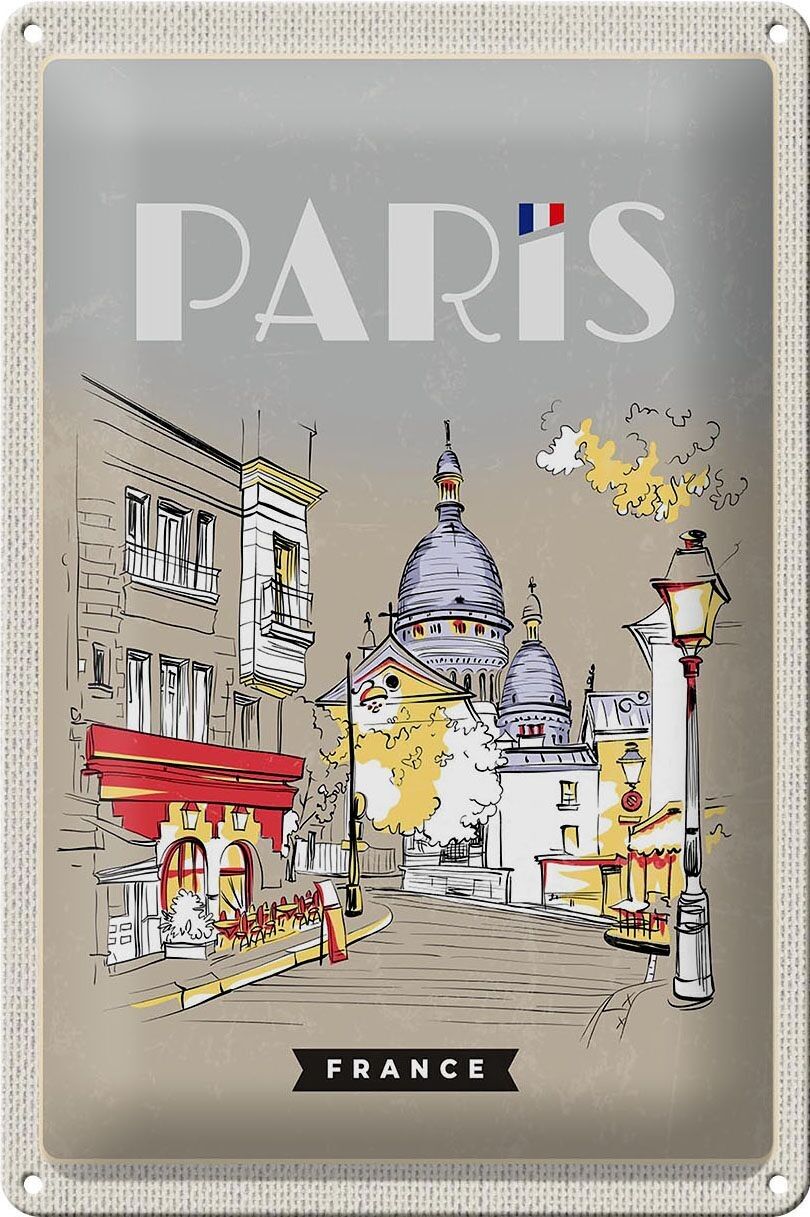 Targa in metallo da viaggio 20x30 cm Parigi Francia Pittura Città