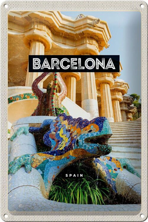 Blechschild Reise 20x30cm Barcelona Spanien Park Trip