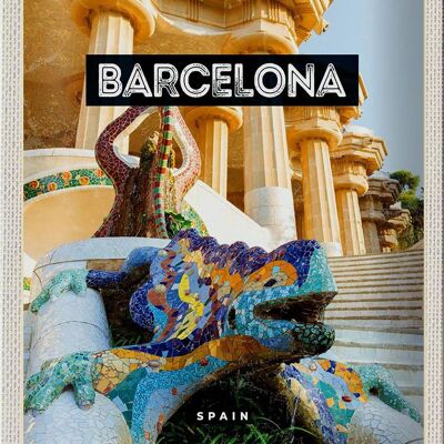 Blechschild Reise 20x30cm Barcelona Spanien Park Trip