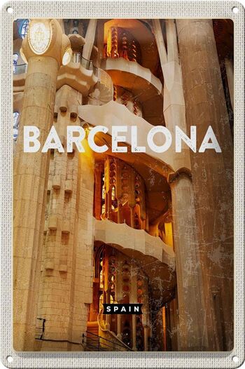 Plaque de voyage en étain, 20x30cm, Barcelone, Espagne, Image médiévale 1