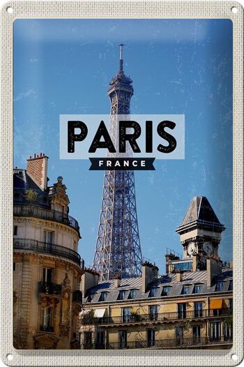Panneau en étain voyage 20x30cm, Paris, France, tour Eiffel, ville 1