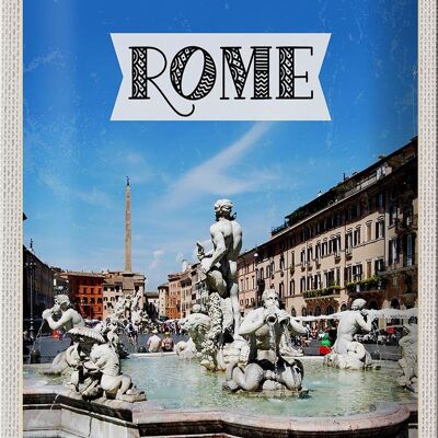 Cartel de chapa de viaje, 20x30cm, Roma, Italia, fuente, escultura, vacaciones