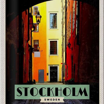 Targa in metallo da viaggio 20x30 cm Stoccolma Svezia Alley Travel