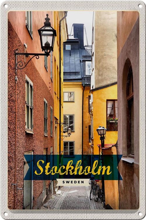 Blechschild Reise 20x30cm Stockholm Schweden Altstadt Gasse