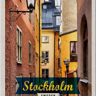 Targa in metallo da viaggio 20x30 cm Stoccolma Svezia Vicolo della città vecchia