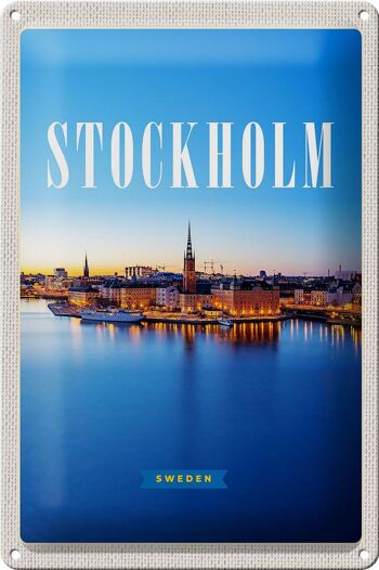 Panneau en étain voyage 20x30cm Stockholm Suède voyage en ville en mer 1