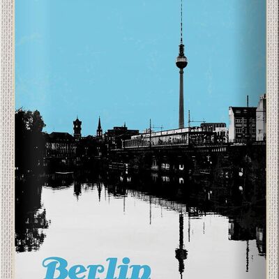 Targa in metallo da viaggio 20x30 cm Berlino Germania fiume bianco nero