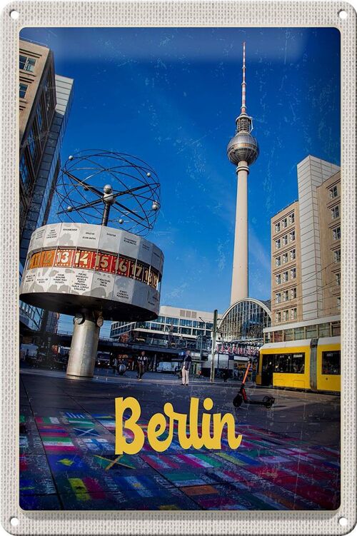 Blechschild Reise 20x30cm Berlin Deutschland Uhr Alexanderplatz