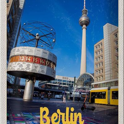 Plaque en étain voyage 20x30cm Berlin Allemagne horloge Alexanderplatz