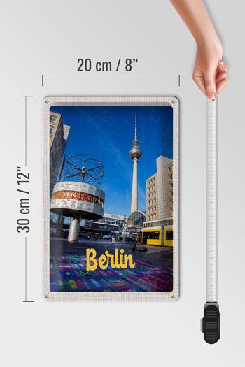 Plaque en étain voyage 20x30cm Berlin Allemagne horloge Alexanderplatz 4