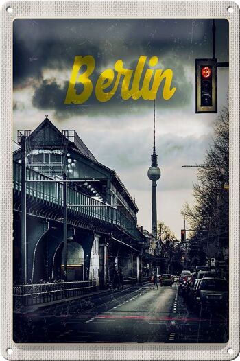 Signe en étain voyage 20x30cm, peinture médiévale de Berlin, allemagne 1