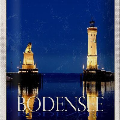 Blechschild Reise 20x30cm Bodensee Deutschland Leuchttutm Nacht