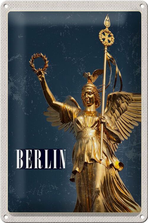 Blechschild Reise 20x30cm Berlin Deutschland Siegessäule Gold