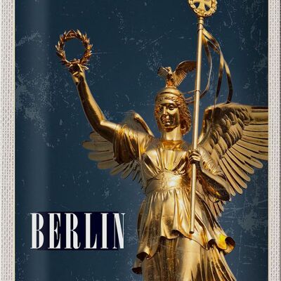 Targa in metallo da viaggio 20x30 cm Berlino Germania Colonna della Vittoria Oro