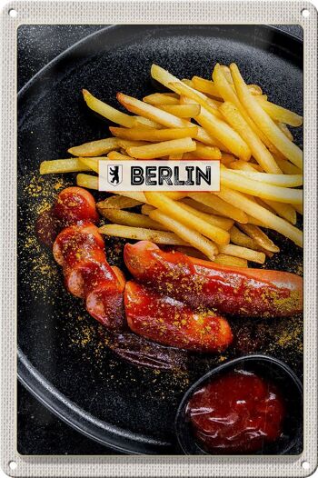 Signe en étain voyage 20x30cm, Berlin, allemagne, saucisse au curry, nourriture 1