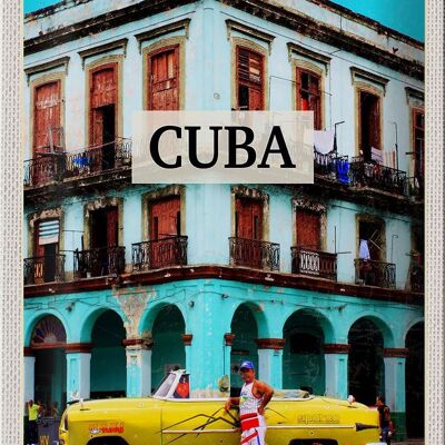 Cartel de chapa viaje 20x30cm Cuba Caribe casa de coches antiguos
