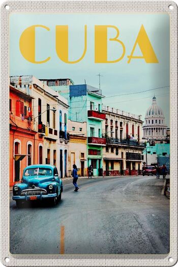 Plaque en tôle voyage 20x30cm Cuba Caraïbes centre ville ville 1