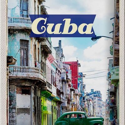 Signe en étain voyage 20x30cm, peinture Cuba caraïbes vacances