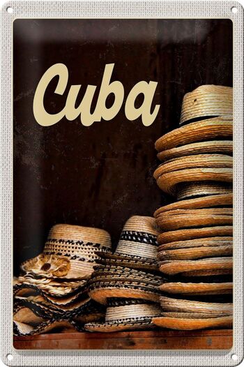 Signe en étain voyage 20x30cm, chapeau Cuba caraïbes vacances 1