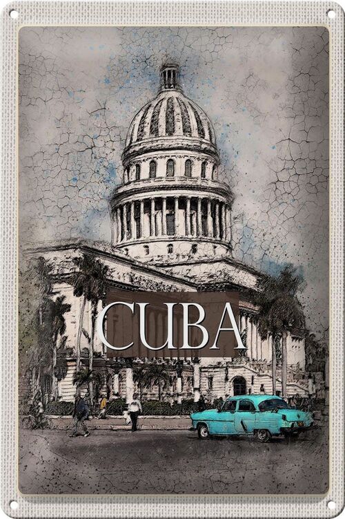 Blechschild Reise 20x30cm Cuba Karibik Gemälde Oldtimer