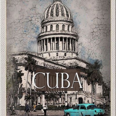 Targa in metallo da viaggio 20x30 cm Cuba Caraibi dipinto auto d'epoca